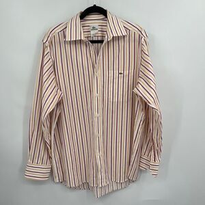 Lacoste Long Sleeve Striped Yellow Red White Collared Button-Up Shirt Size 42